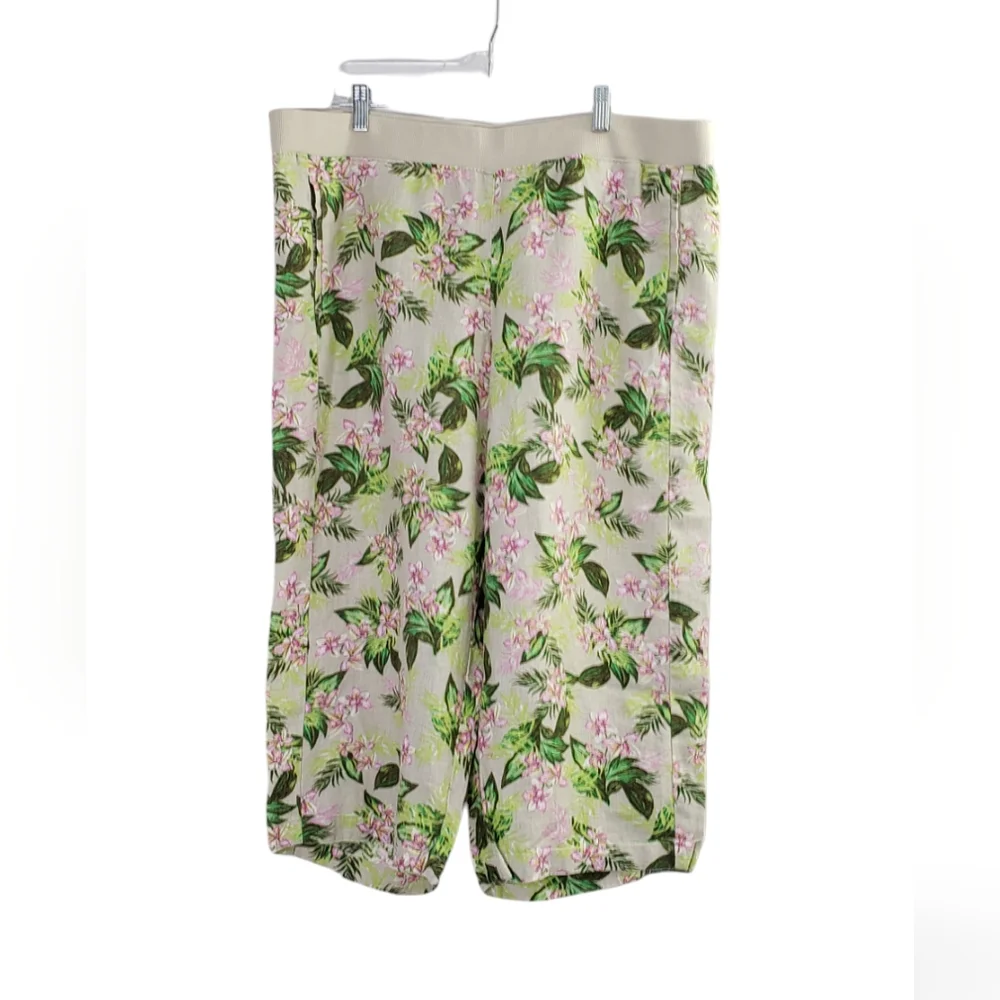 J. Jill Love Linen Orchid Spring Cropped Pants Floral XLP Beachy Resort Vacation